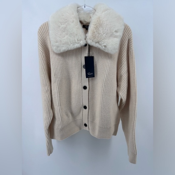 NWT $268 Rails esme Cardigan sweater in Ivory size M Removable Faux Fur Collar - Picture 6 of 16